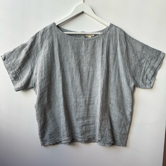 Eileen Fisher Yarn Dyed Organic Handkerchief Linen Chambray Roundneck Box Top XL - Picture 6 of 15